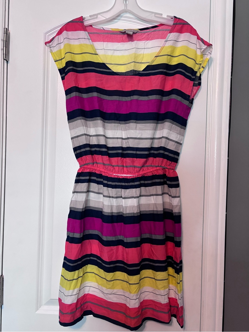 Banana Republic Striped Mini Dress in Pink, Yellow, Navy and Cream Size Small